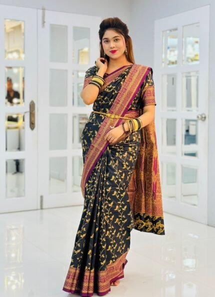 প্রিমিয়াম কোয়ালেটির কাশ্মীরি লতা কাতান শাড়ি + ব্লাউজ পিস – (কোড ০৩)